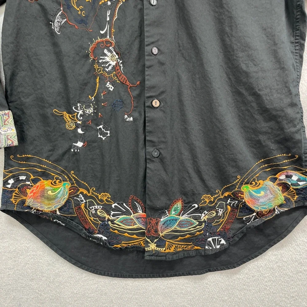 Robert Graham Limited Edition Shirt Mens M Black Embroider Flip Cuff Artsy Bold